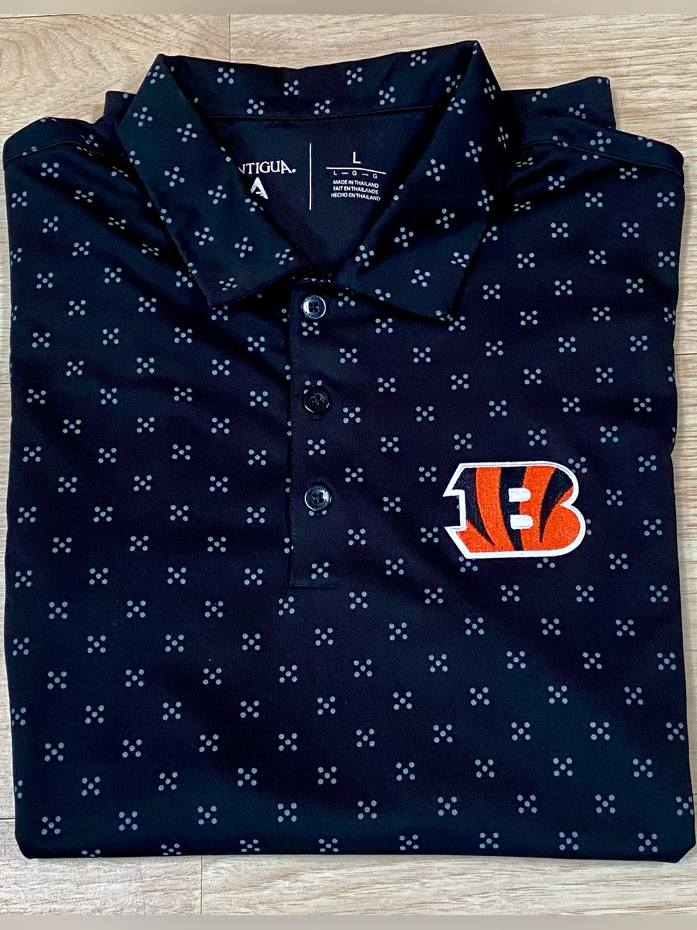 Cincinnati Bengals Polo Men’s L Black Antigua Spark NFL Short Sleeve Golf Shirt